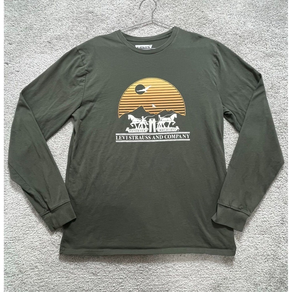 Levi's Shirt Men's Large‎ Green Long Sleeve Crewneck Casual Graphic Outdoor